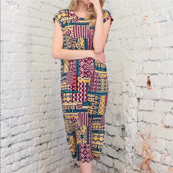 Tribal Print Boho Knit Jersey Boxy Dress - Picture 3 of 8
